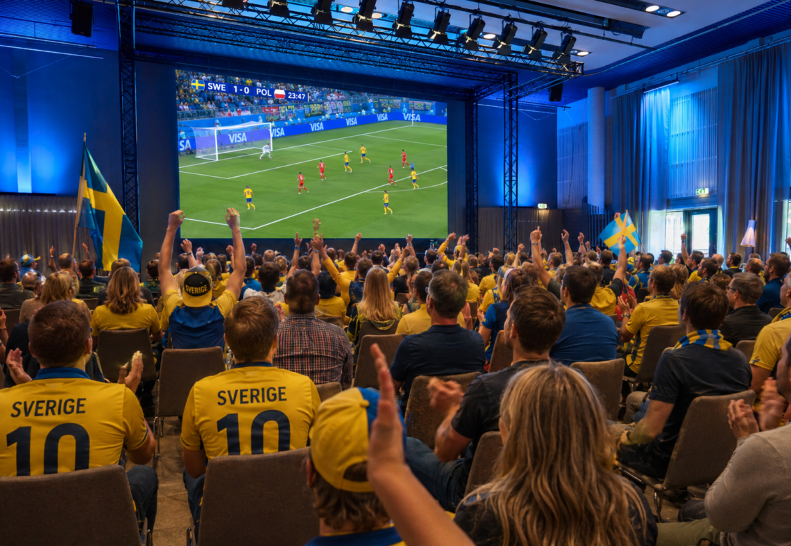 VM-fotboll på storbildsskärm