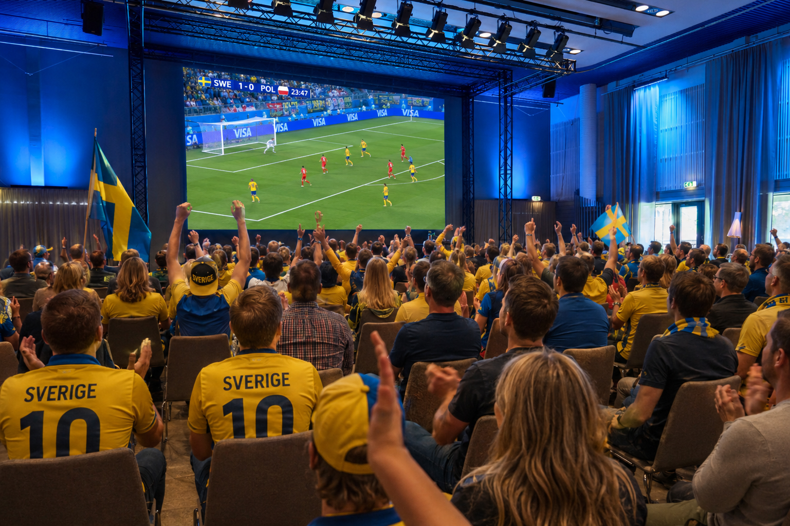 VM-fotboll på storbildsskärm